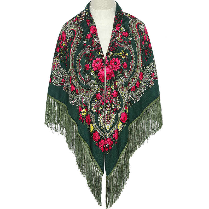 Écharpe carrée pour femme 51*51 pouces, châle rétro à franges, foulards en coton imprimé, hijab, écharpes russes ukrainiennes brodées, cape, bandana
