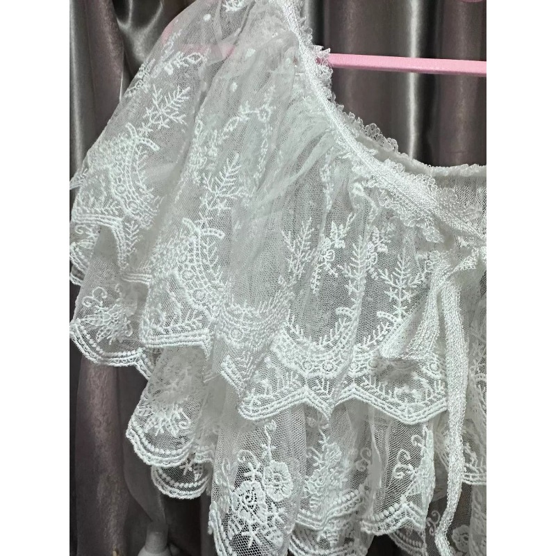 Blouse Cape Châle Femme en Dentelle Style Japonais Doux Blanc Broderie Superposée Nouvelle Conception Confortable Polyvalente Premium Élégante