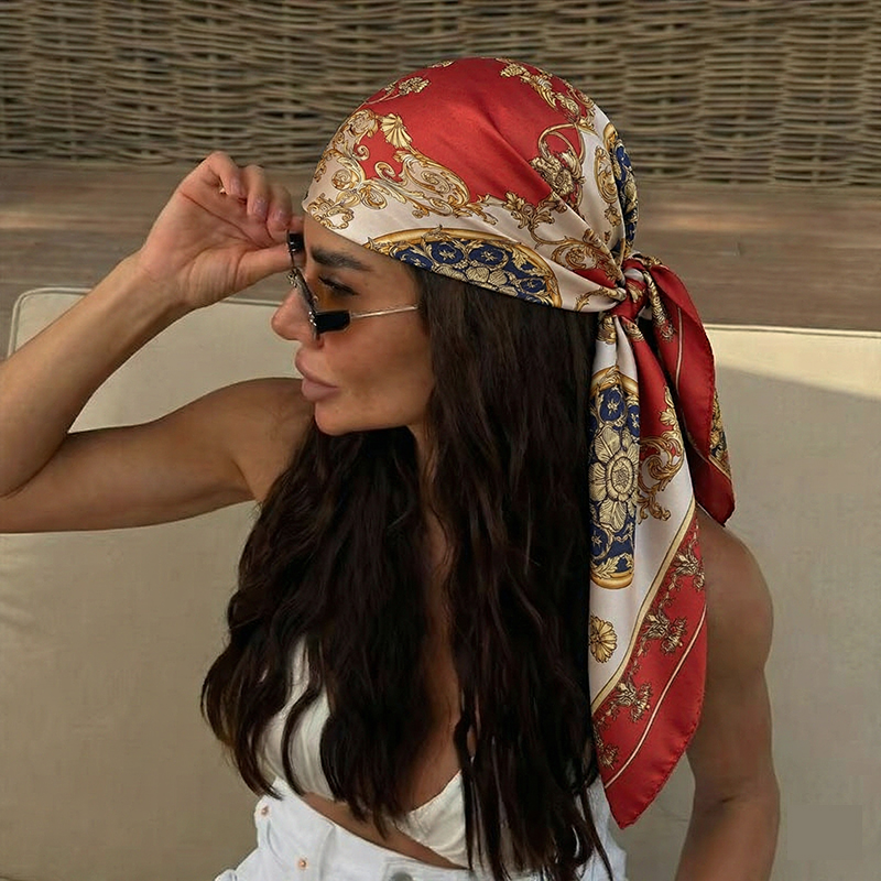 Marque de luxe, Foulard carré en soie 90*90cm, Châle pour femme, Foulard imprimé, Foulard de tête pour femme, Foulard en satin, Bandana, Foulards de plage et hijab