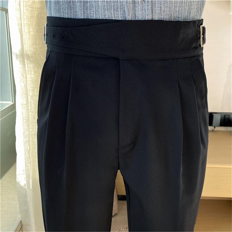 Pantalon de Costume Homme Style Britannique Taille Haute Décontracté avec Ceinture Coupe Slim pour Bureau, Soirée, Mariage et Cérémonie