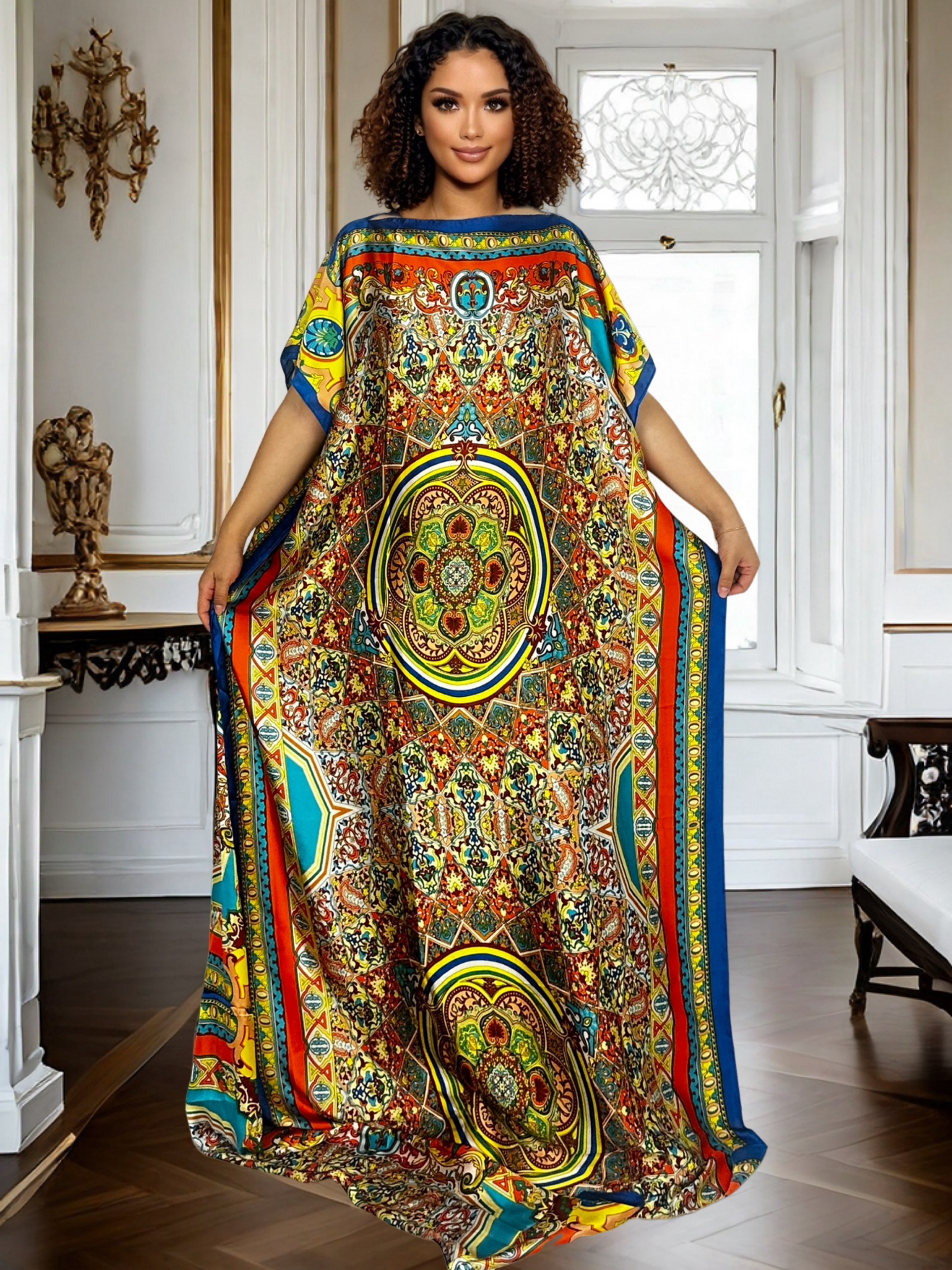 Abaya caftan élégant pour femmes, tenue de plage, ample, fendue, vacances à la plage, avec foulard