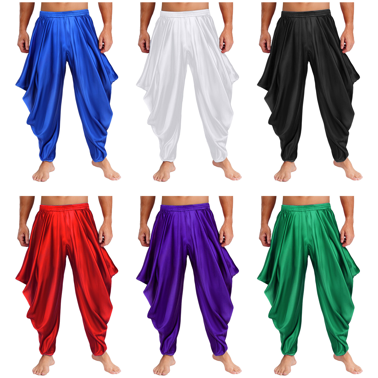 Costume de Prince arabe pour hommes adultes, pantalon sarouel en Satin Dhoti, ceinture élastique drapée, Baggy Bloomers pour Halloween, carnaval, Cosplay