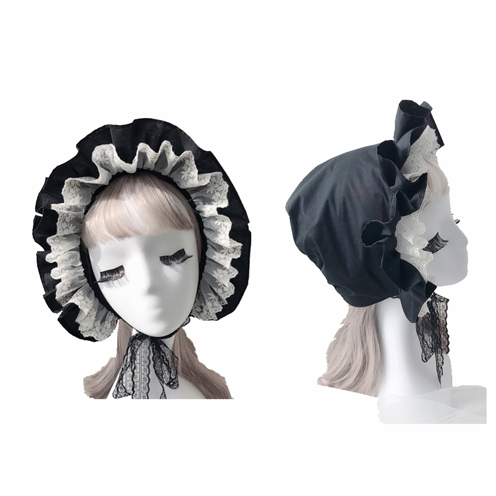 Chapeau Bonnet Lolita à Volants pour Femme, Style Victorien Médiéval Vintage, Chapeau de Soubrette Cosplay Ajustable à Lacets, Casquette Citrouille