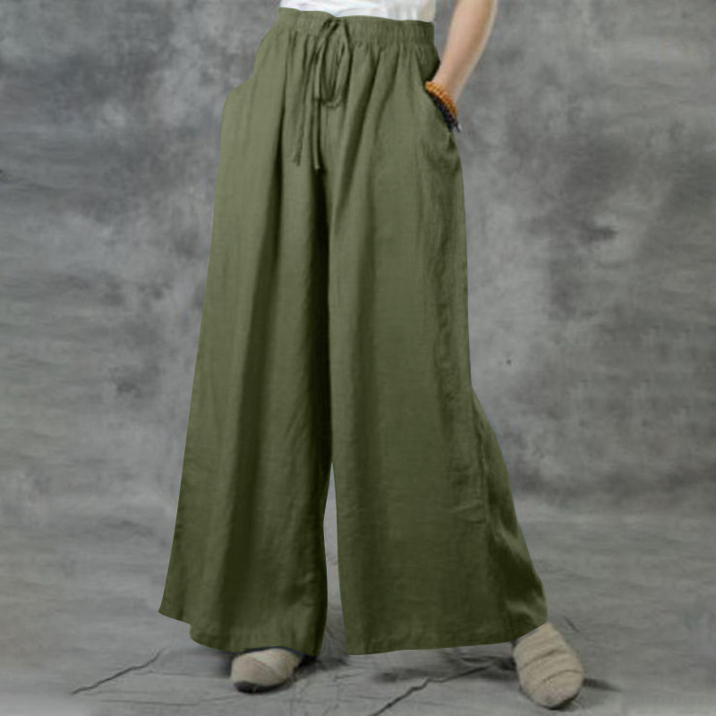 Pantalon décontracté femme 2026, nouveau modèle ample en coton et lin, couleur unie, taille élastique, jambe large, avec poches, vêtements pour femmes