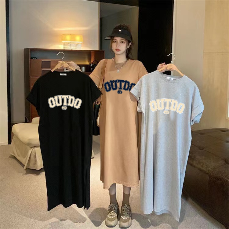 Robe ample et décontractée à manches courtes pour femmes, Version coréenne, jolie lettre imprimée, col rond, jupe mi-longue