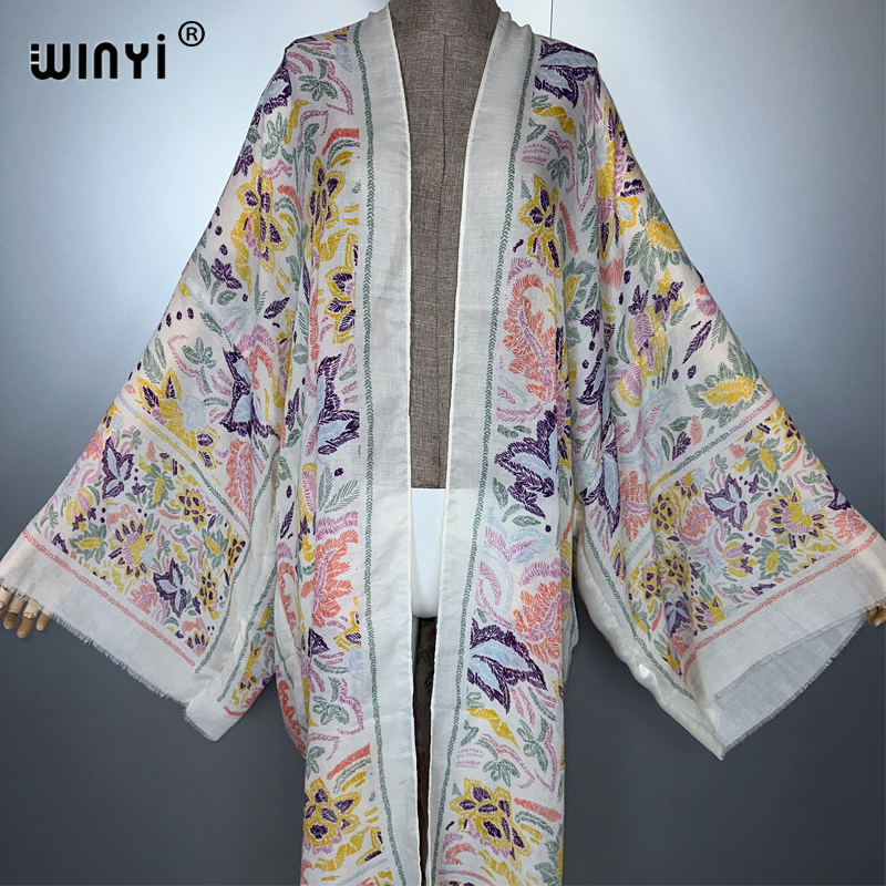 Tenue d'été WINYI, kimono, imprimé rétro africain, robe de plage, cardigan, vêtements de plage pour femmes, abaya de luxe Dubaï, kaftan.
