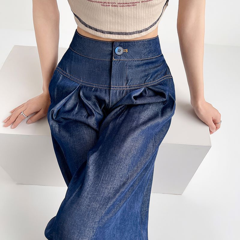 Jean Denim à Jambes Larges pour Femme, Taille Haute, Mince, Décontracté, Élégant, 3 Longueurs, Printemps Été