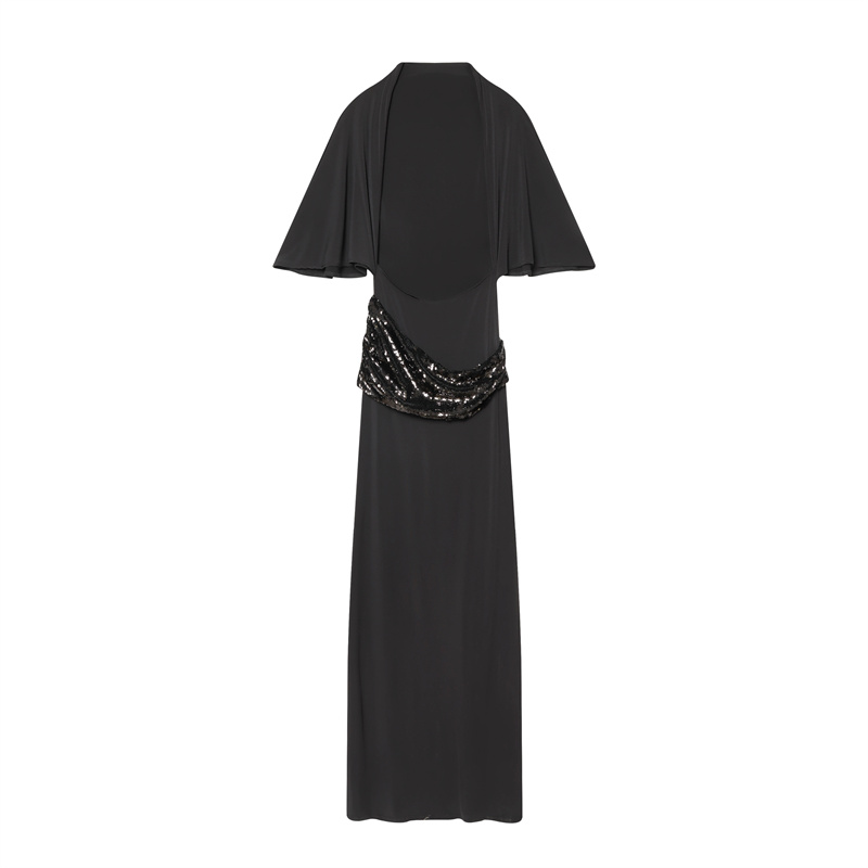 Robe Maxi en Patchwork de paillettes pour femmes, dos nu, élégante, manches larges, longue, nouvelle mode féminine, Robes de soirée quotidiennes