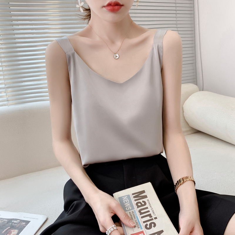 Camisole en soie pour femmes, costume d'été à l'intérieur, col en v, gilet à bascule en Satin, fin, ample, sans manches, écharpe, hauts en soie, petite chemise tendance, 2025