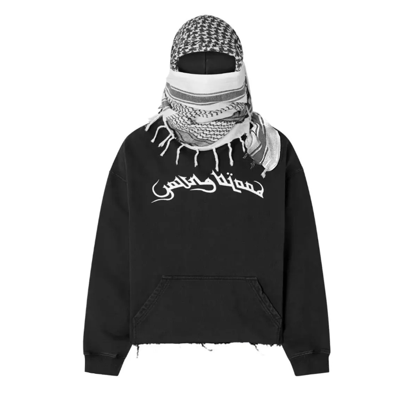 Style arabe esthétique Plaid contraste écharpe sweat à capuche décoratif automne hiver à manches longues lettre impression lâche rue mode manteau