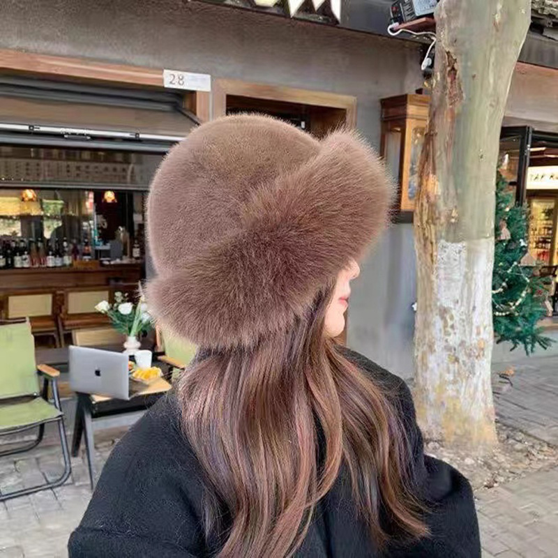 Chapeau seau d'hiver pour femmes, Streetwear, bonnet coupe-vent en peluche, fausse fourrure de vison, mode doux Shopping, épais et chaud, chapeau mongol pour dames