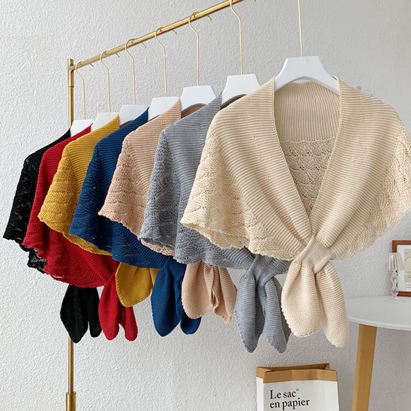 Hiver plus chaud couleur unie Blouse couverture épaule Cape coréenne faux colliers noué écharpe épais silencieux femmes tricoté châle écharpe