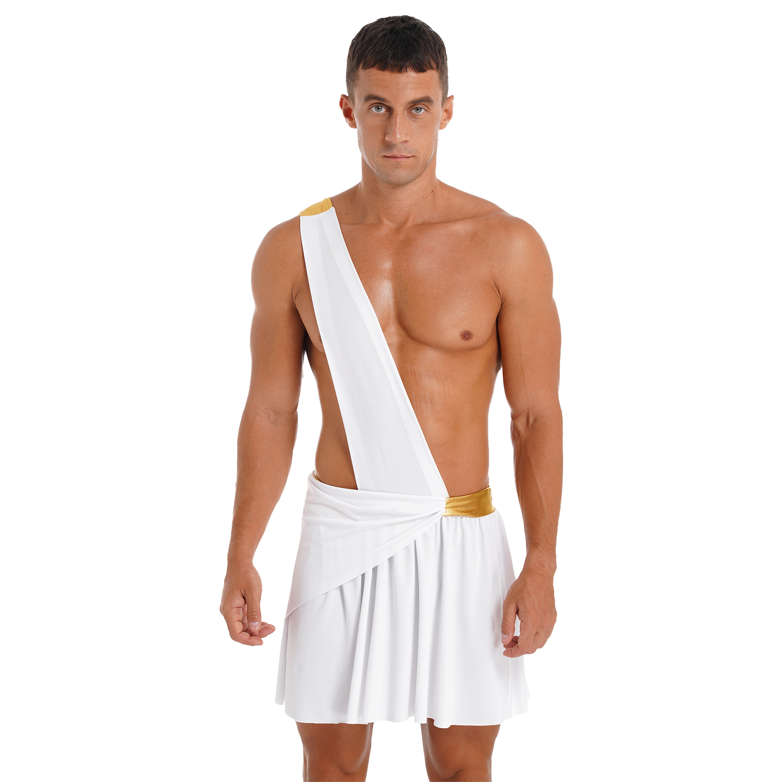 Costume de guerrier de chevalier d'halloween pour hommes, tenue de Cosplay de gladiateur de dieu grec ancien, robe à volants, Costume de spectacle sur scène métallique