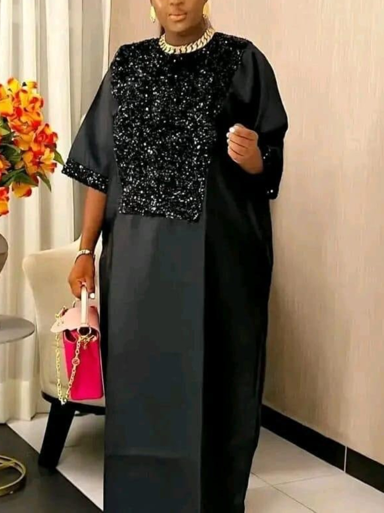 Bubu caftan robe pour église robes africaines femmes brillant paillettes traditionnel afrique vêtements longue ample Patchwork O cou robes