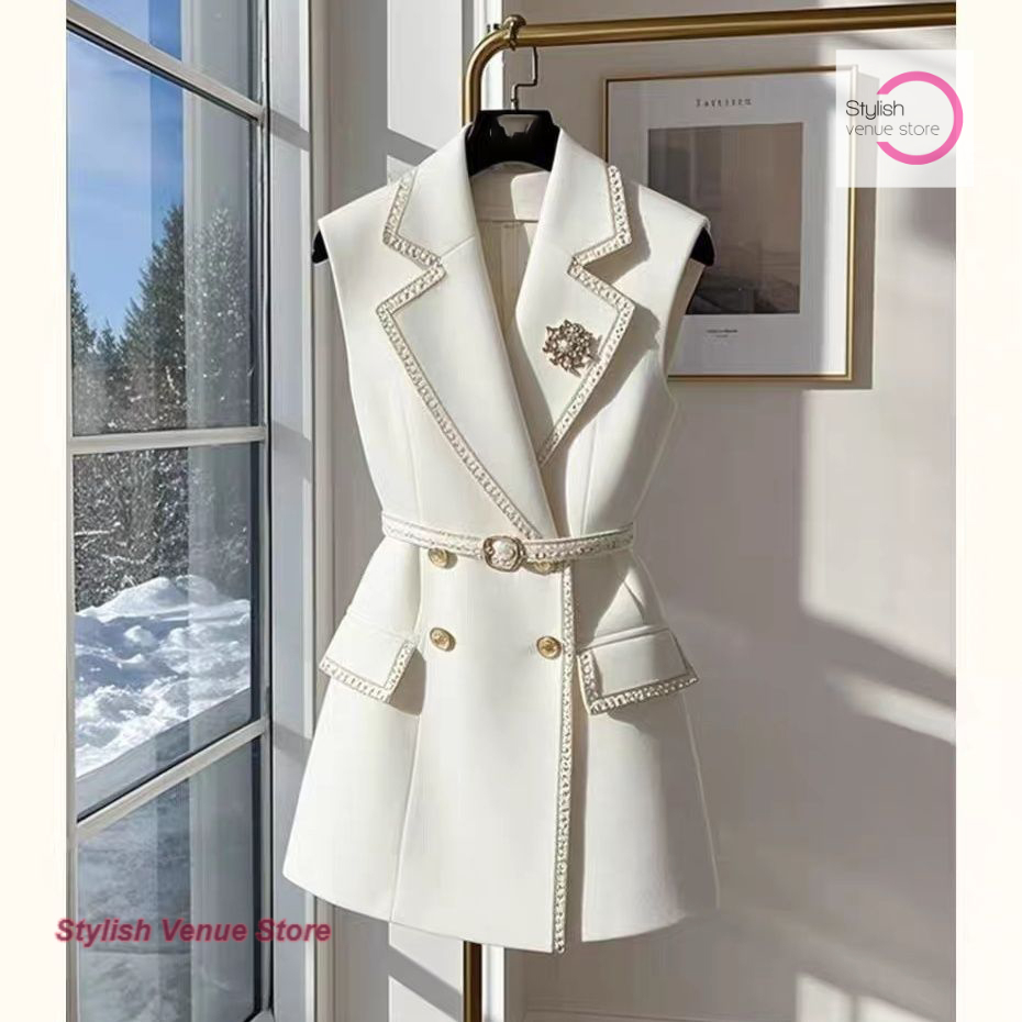 Gilet sans manches de style français, élégant et tendance, veste légère parfumée, nouvelle collection été, haut de gamme, coupe ajustée, style occidental.