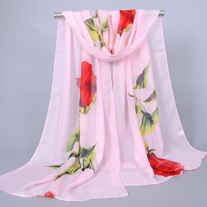 1Pc nouvelle mode en mousseline de soie Hijab femmes longues douces Rose fleur imprimé foulards Foulard femmes châles