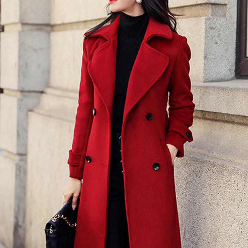 Manteau en laine pour femme, style français décontracté, hiver 2026, élégant, double boutonnage, col vintage, rouge, 80% laine