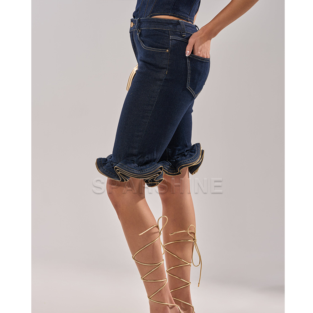 Shorts en jean décontractés taille haute pour femme, tendance, déchirés, à ourlet ondulé, coupe slim, style streetwear, amincissants