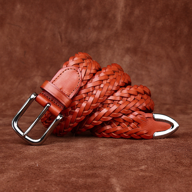 Ceinture en cuir tressé de 3,5 cm de large pour homme, en cuir de vachette de première qualité, faite à la main, avec boucle à ardillon, polyvalente pour pantalons décontractés.