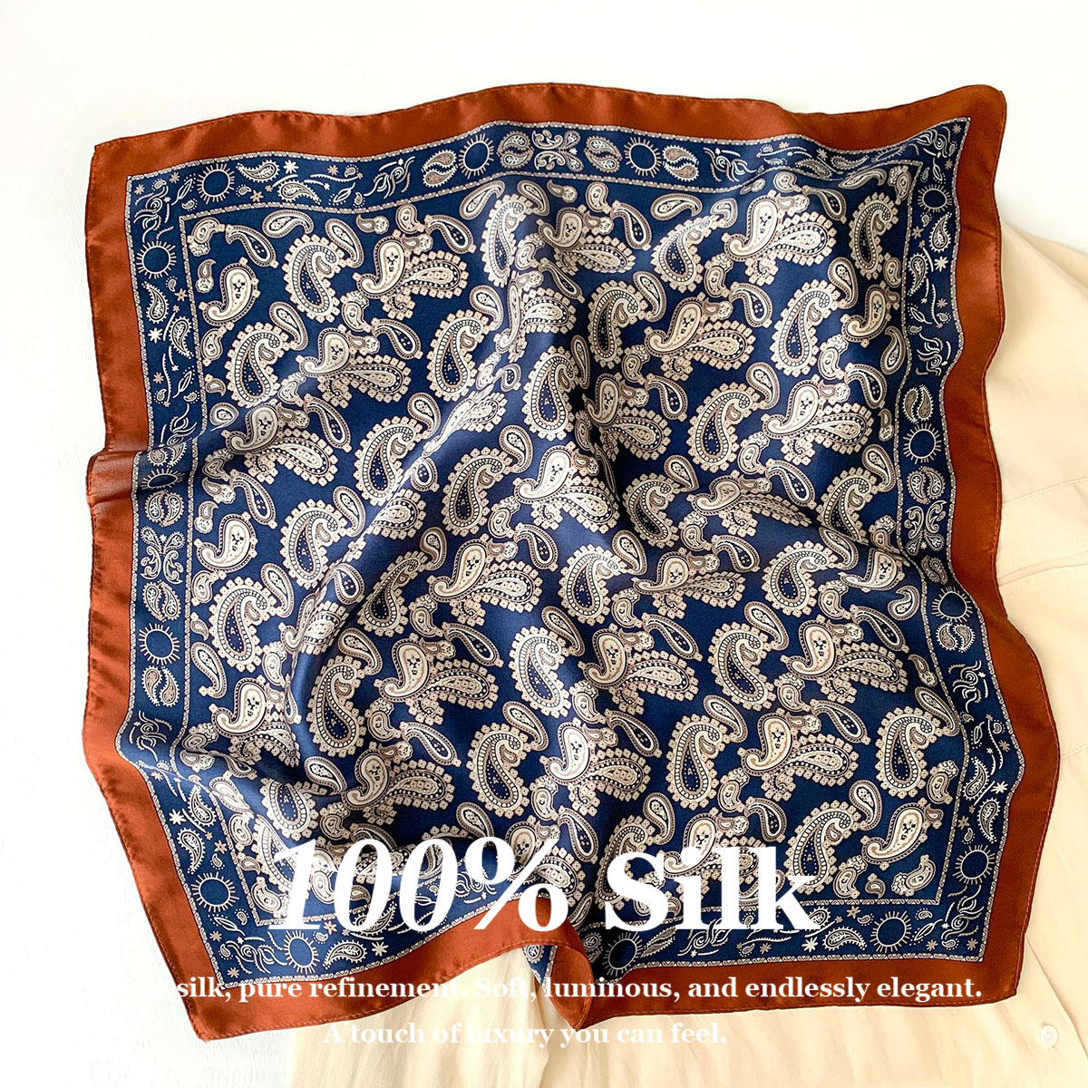 Nouveau Foulard Carré 100% Soie Véritable Imprimé Paisley pour Femme, Châle, Bandana, Bandeau, Hijab, Pashmina, Poncho