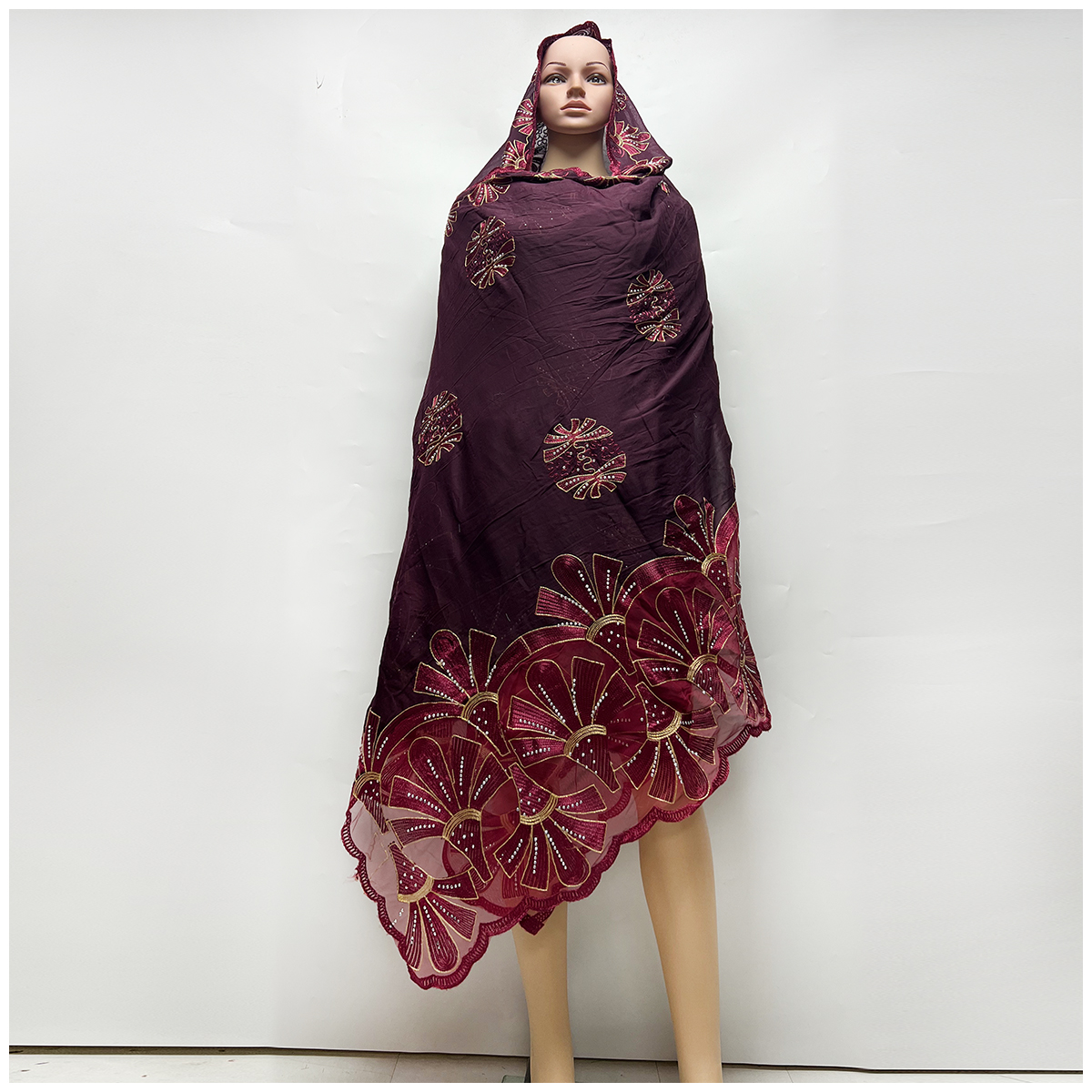 Offre spéciale nouvelle mode musulmane femmes africaines dubaï écharpe grande taille Chhain ligne broderie coton épissage avec filet femmes Hijab écharpe