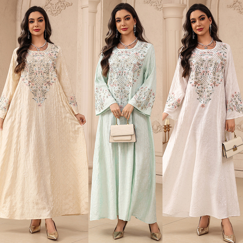 Robe longue de fête brodée pour femme, Abaya musulmane, Jalabiya, Robe longue arabe, Caftan Marocain Dubaï, pour l'Aïd et le Ramadan 2026