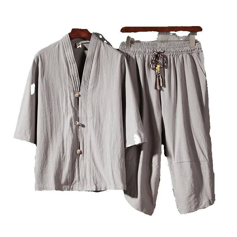 Kimono traditionnel asiatique japonais pour hommes, Streetwear, Style chinois, costume, Cardigan tendance Haori, manteau + pantalon