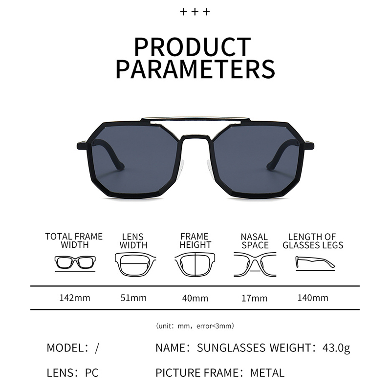 Lunettes de soleil à montures métalliques pour hommes et femmes, mode polygonale, Double pont, marque de luxe, lunettes de conduite en plein air