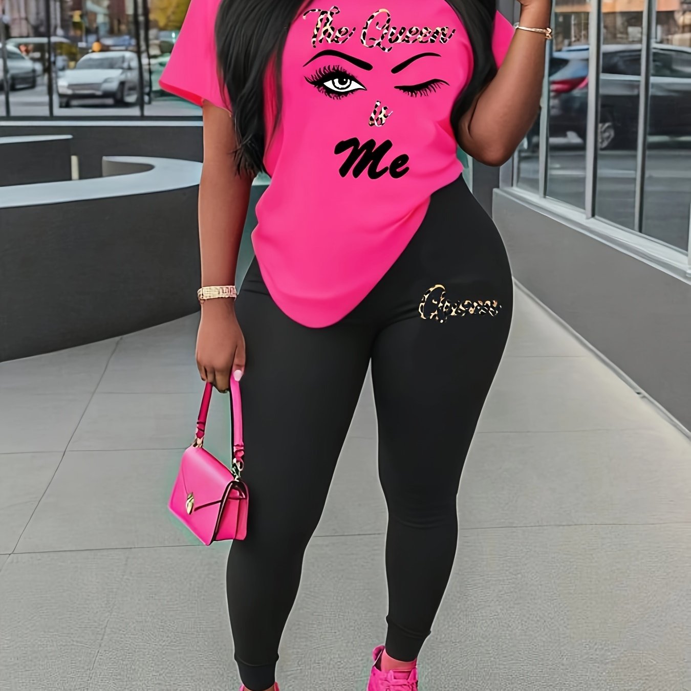 Ensemble de tenue de sport pour femmes, T-shirt à manches courtes imprimé de figures abstraites de grande taille et pantalon confortable extensible moyen, tenue de Fitness