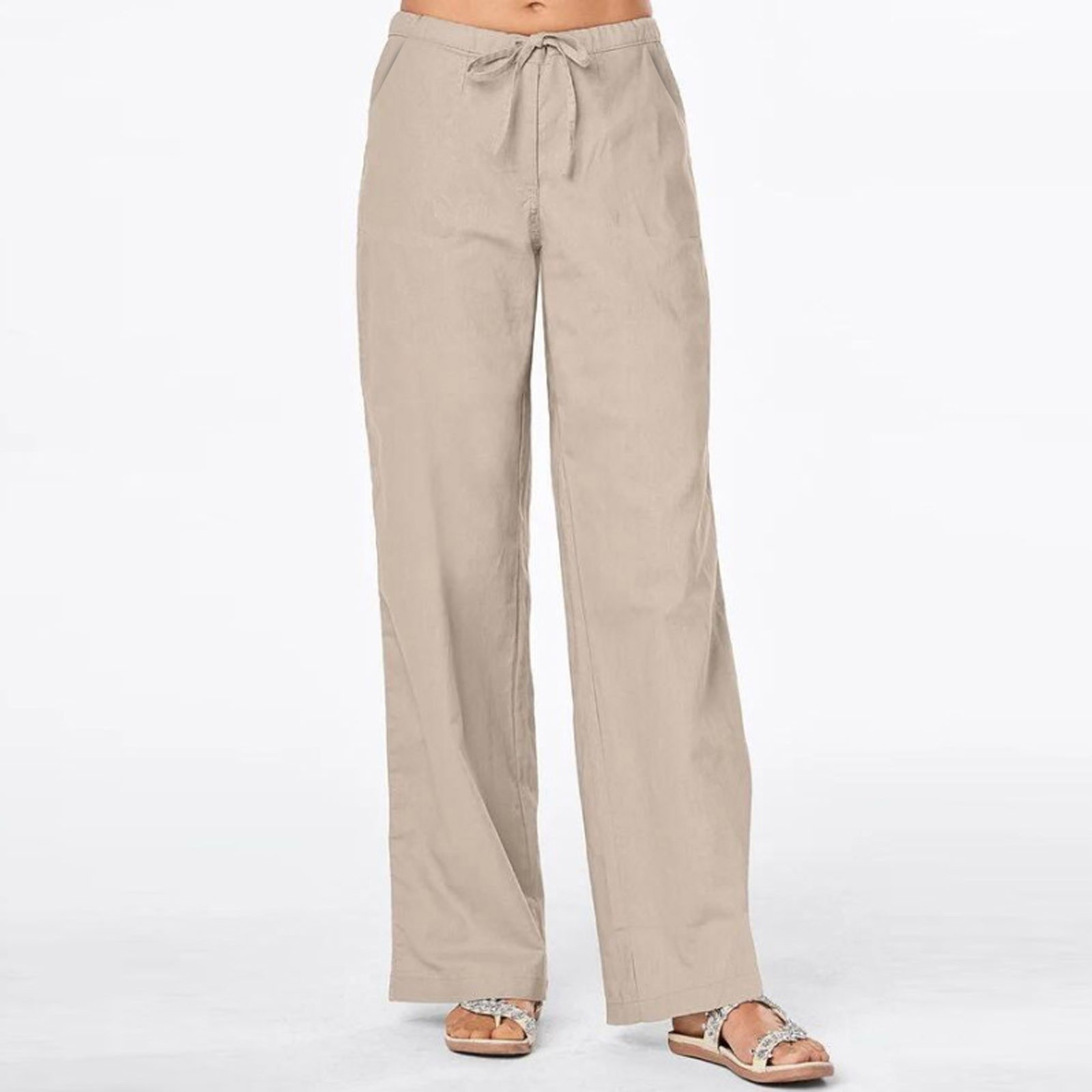 Pantalon en lin et coton pour femme, taille élastique, monochrome, grande taille, longueur de rinçage, mode décontractée, fjFemale, été
