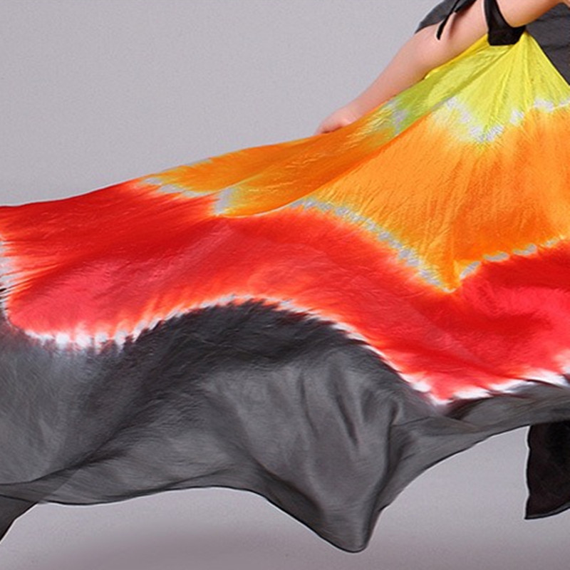 Voile de danse orientale 100% soie, paire d'ailes Isis avec bâton, accessoires de spectacle sur scène, teinture par nouage, photographie demi-cercle