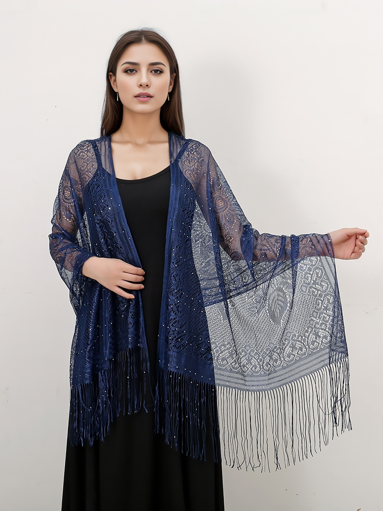 Robes de soirée brodées à paillettes Kendny pour femmes, châles, haussements d'épaules de mariage, cape de fête transparente, creux, patients, demoiselle d'honneur