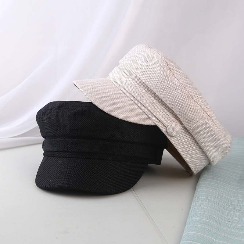 Chapeaux militaires en lin pour femmes et hommes, chapeaux de marin, casquette de capitaine à dessus plat, casquette de cadet de voyage, casquettes de la marine, été, automne
