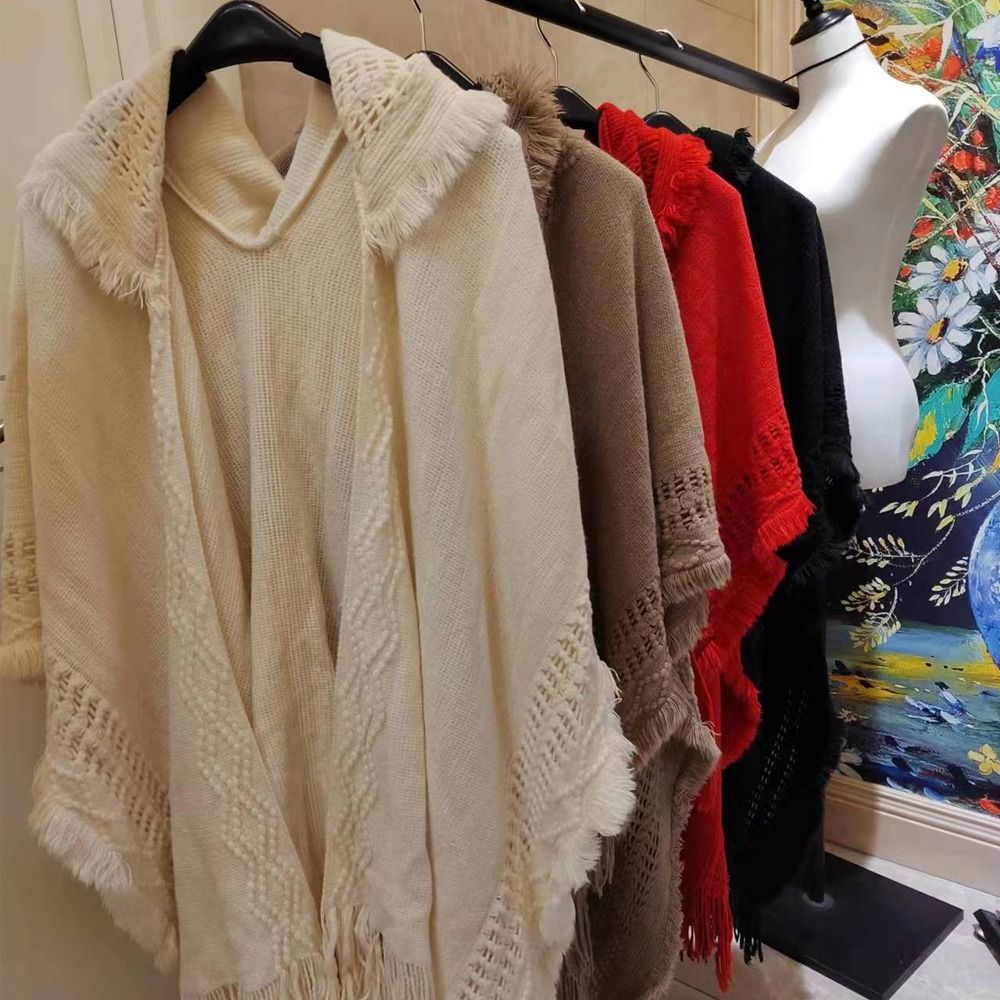 Châle bohème à capuche Everak pour dames, cape à pampilles, écharpe enveloppante à rayures obliques, manteau chaud, luxe et élégant, hiver