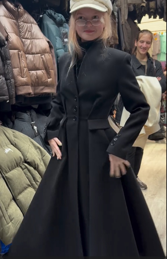 Manteau long ajusté à la taille en mélange de fausse laine pour femme, manches longues, boutonnage simple, ourlet évasé, manteaux d'hiver 2026, manteaux vintage