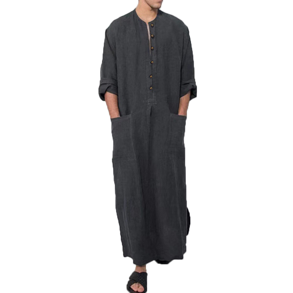 Vintage hommes musulmans islamique arabe Jubba Thobe Robes mâle à manches longues Pakistan dubaï caftan Abaya Robes de poche robe d'arabie saoudite