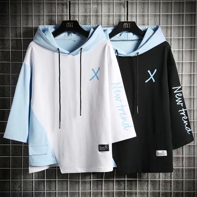 T-Shirt à capuche pour hommes, mode coréenne, été, extérieur, décontracté, manches courtes, Hip-hop, vêtements pour hommes, Streetwear, 2021