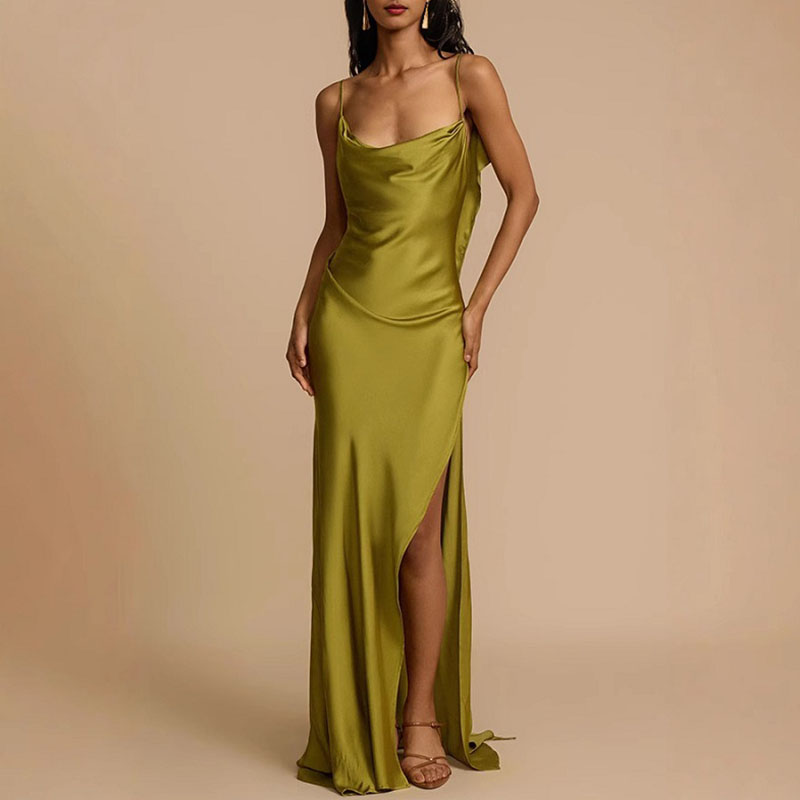 Robe longue élégante pour femme, taille haute, fendue, sexy, unie, dos nu, sans manches, chic d'été, style sling, pour soirée, coupe ample, Vestidos