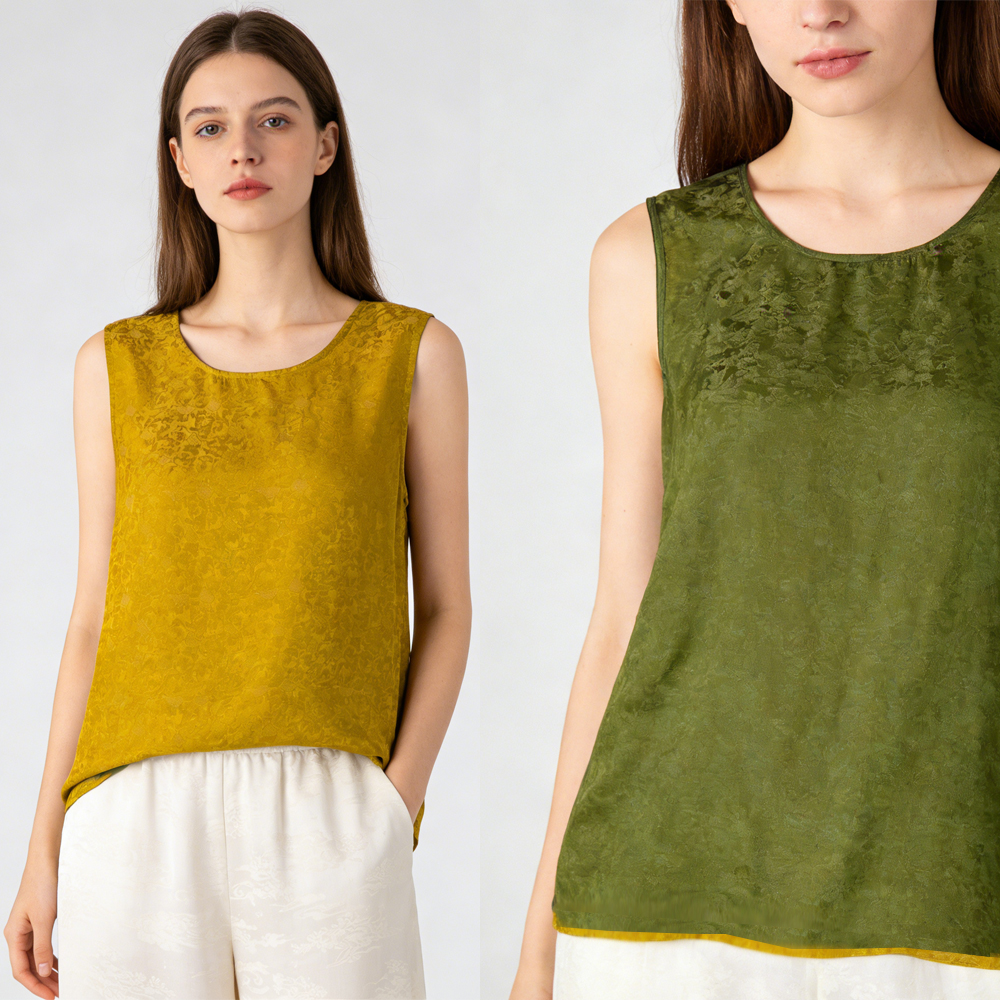 Nouvelle Collection Été 2026 – Gilet Sans Manches en Soie de Mûrier 100% Naturelle HuaLuo, Tissu Jacquard Nuage Parfumé, Double Usage, pour Femme