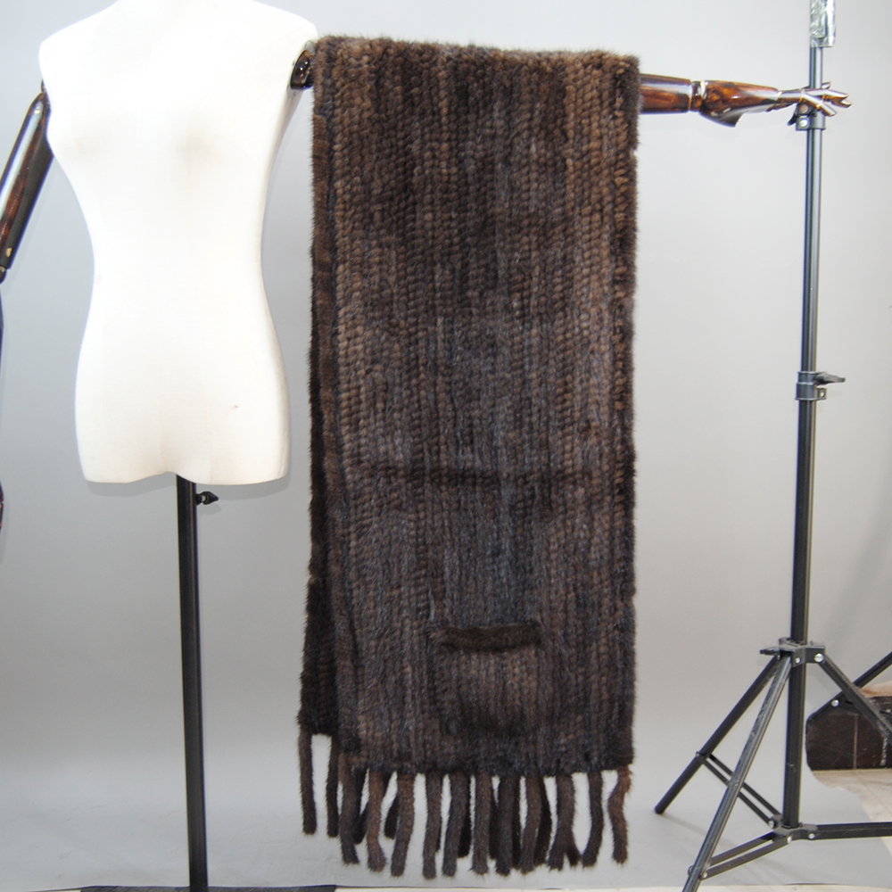 Dame hiver chaud naturel fourrure de vison Pashmina écharpe femmes tricot 180x35 cm vraie fourrure de vison chaîne foulards femme vison fourrure Poncho silencieux