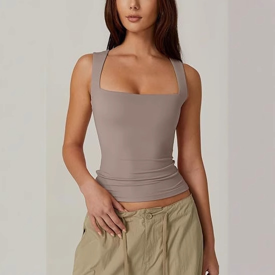 Nouveau gilet femme serré col carré 9 couleurs Sexy à la mode haut de rue sans manches noir bretelles sangle réservoir blanc