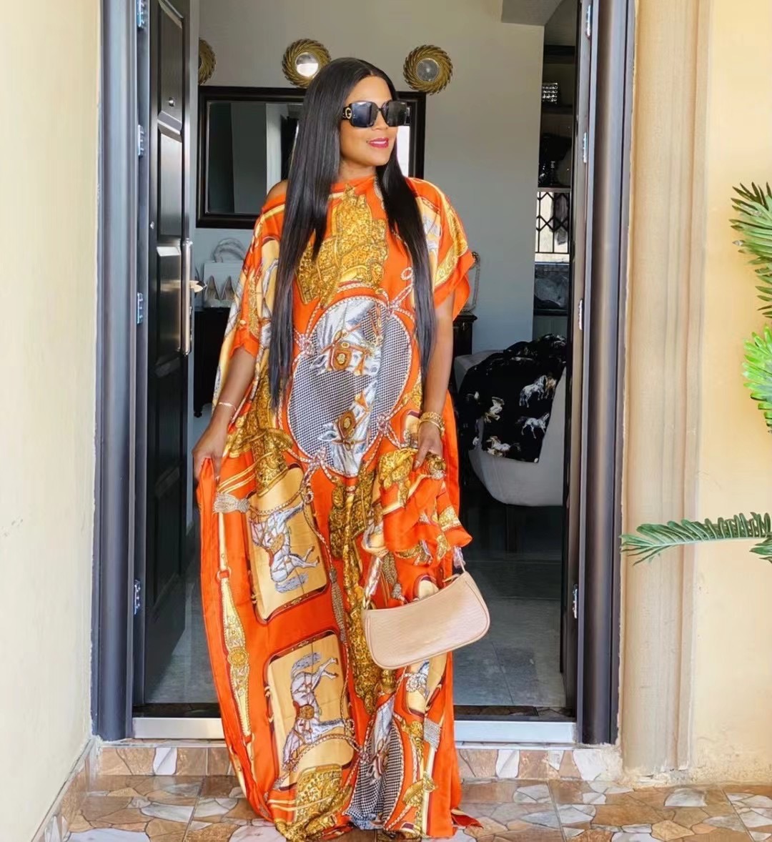 Longueur de la robe 142 cm, buste: 160 cm 2025 femmes robes imprimer Dashiki Sexy Boho décontracté plage femmes robe longue/robe Yomadou Colo