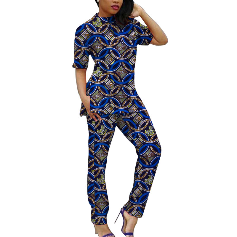 Ensemble Ankara pour femmes, tenue africaine Coutre, haut à manches courtes et pantalon, imprimé traditionnel, vêtements de fête pour femmes, sur mesure