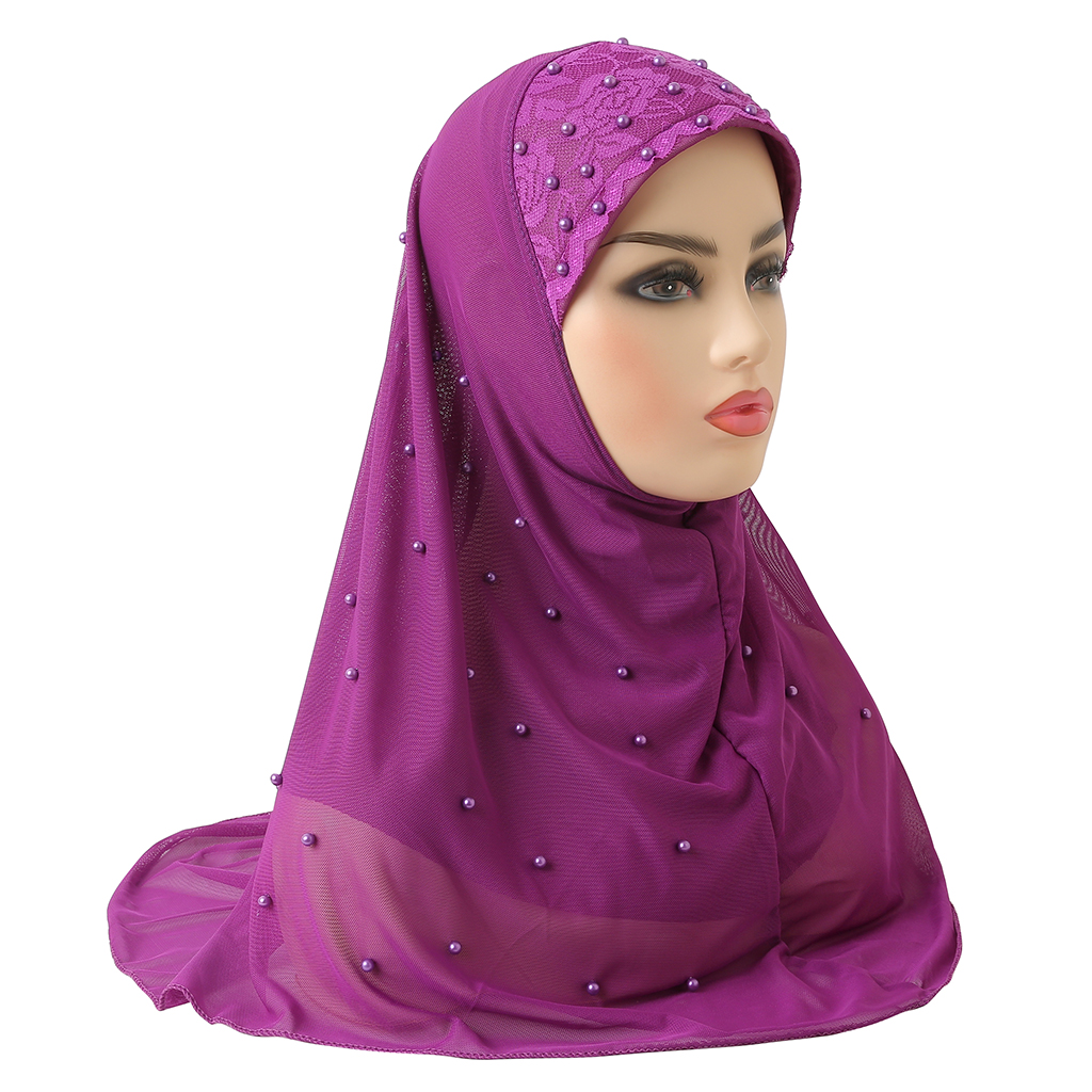 H078 Hijab musulman pour filles, foulard doux en tulle à deux couches, chapeau islamique, turban Amira à enfiler, magnifique foulard pour fille de 10 ans