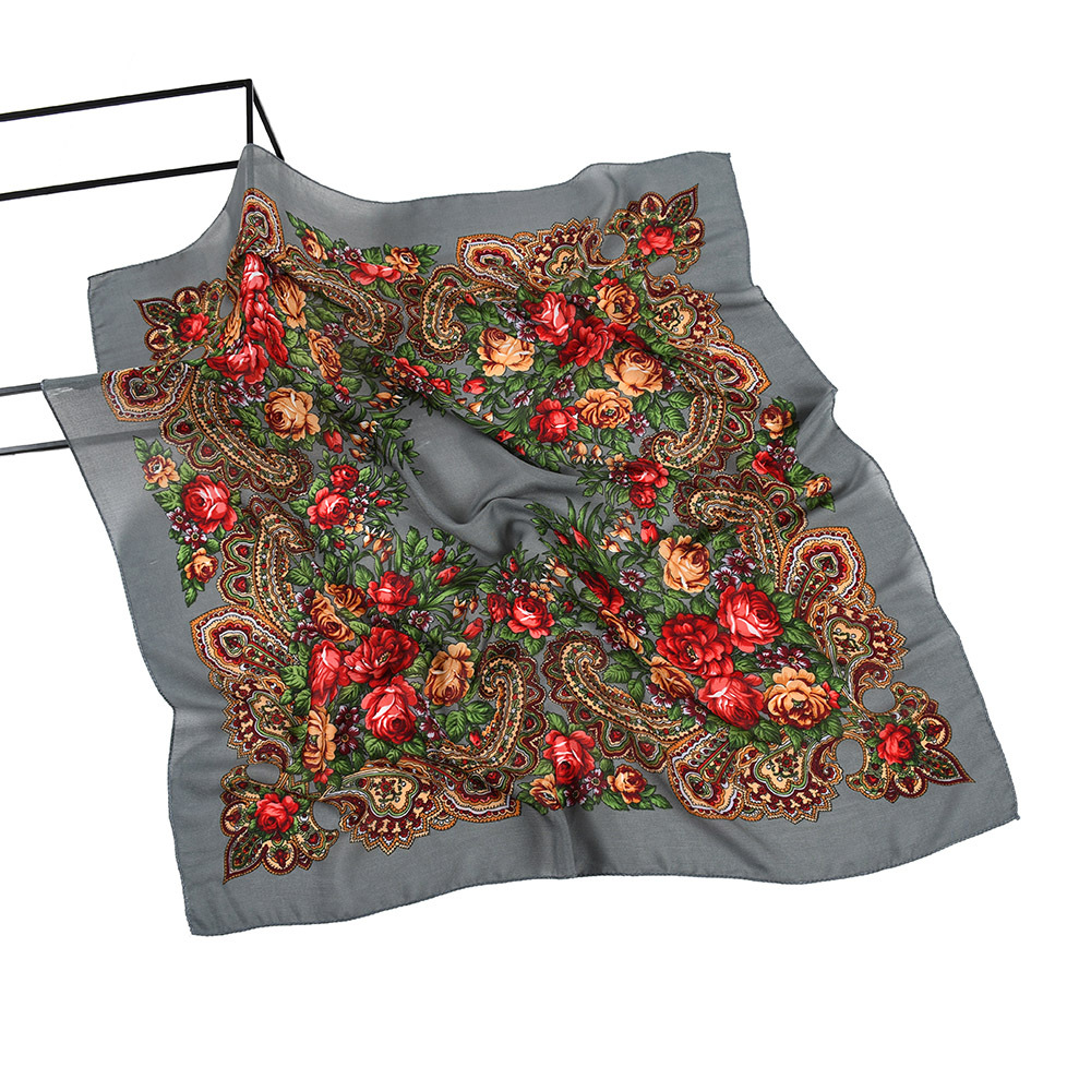 Foulard Russe pour Femme, Mouchoir, Bandeau Carré, Motif Floral Ethnique, Fleur, Foulard de Cou, Hijab, Capuche, Ukraine, 80x80cm