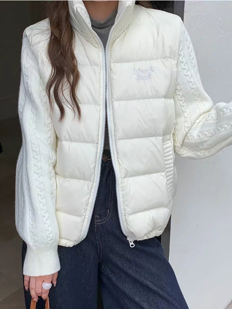 Veste d'hiver pour femmes ZAROY, col montant tendance, manches en tricot, manteau rembourré en coton, vêtement décontracté léger et matelassé pour tous les jours.