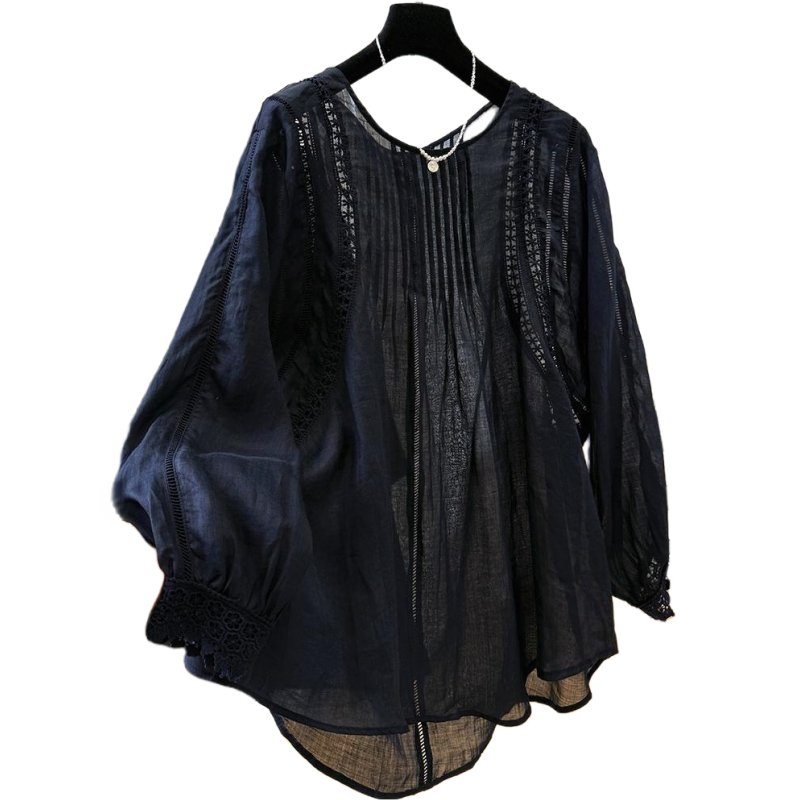 Dame dentelle Vintage Blouse chemise printemps été à manches longues évider pure Sexy Blouse femmes Chic haut Blusas