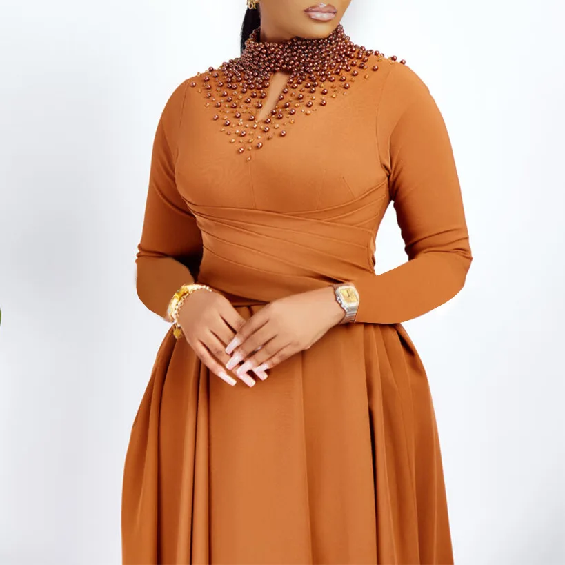 Robes de soirée femmes à manches longues col roulé brodé évasés robe robes pull ample légèrement extensible hiver décontracté moulante