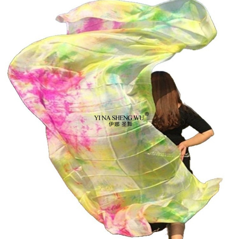 Nouveau foulard de danse du ventre soie cravate-teinture voiles voile de danse du ventre châles femmes léger lancé à la main écharpe châle dégradé voile Performance