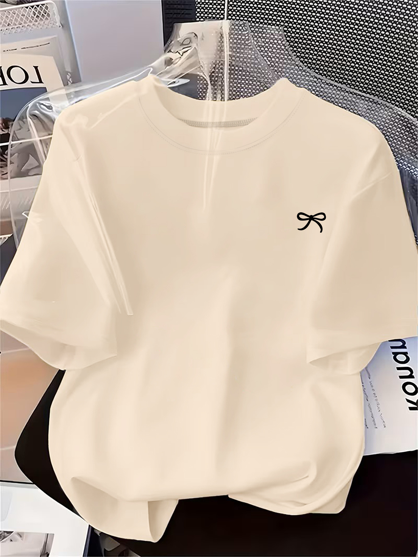 Vêtements d'été pour femmes, T-shirt à manches courtes avec motif de nœud noir, T-shirt imprimé décontracté à la mode pour femmes